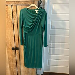 London Times Green Asymmetrical Wrap Dress